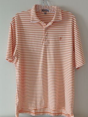 Peter Millar Orange & White Striped Polo